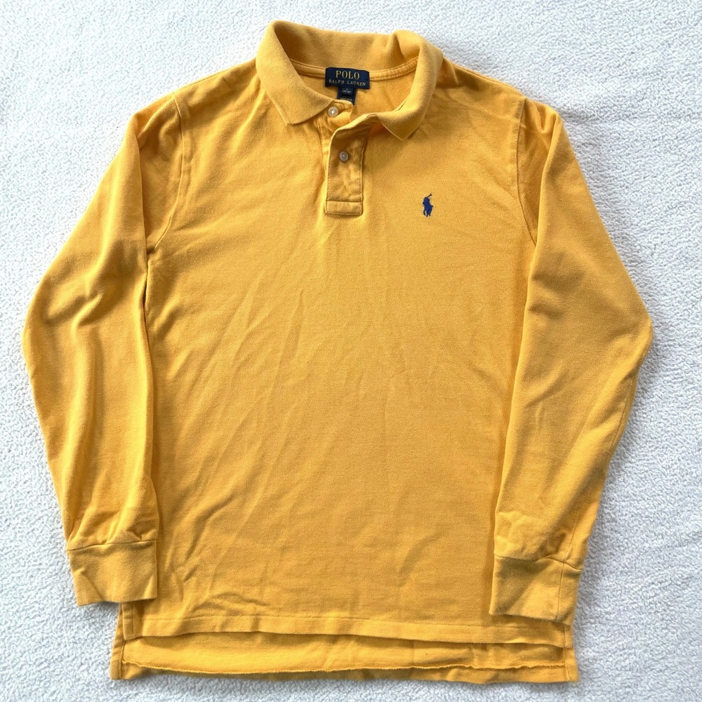 Polo Ralph Lauren Long Sleeve Polo Boys L 14-16 Yellow Cotton Pique Pony Logo